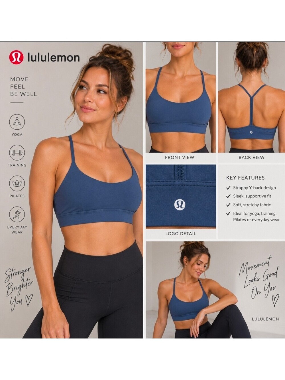Lululemon Blue Y-Back Sports Bra Strappy Yoga Workout Estimated Size 8-10